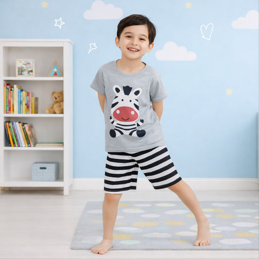 Grey Zebra Printed Kids Short Sleeve Kids Wear
