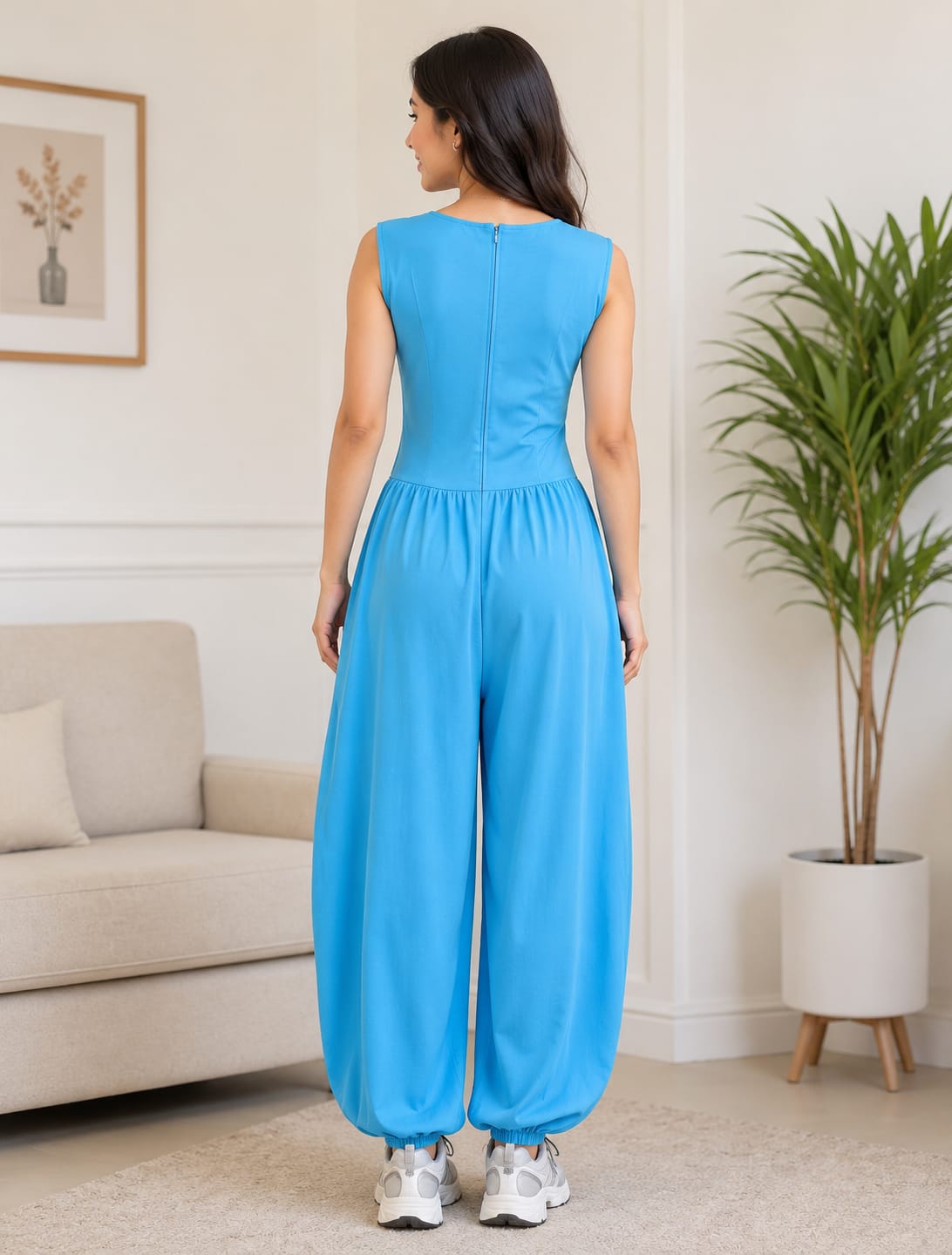 Women's Sky Blue Casual Sleeveless Jumpsuit