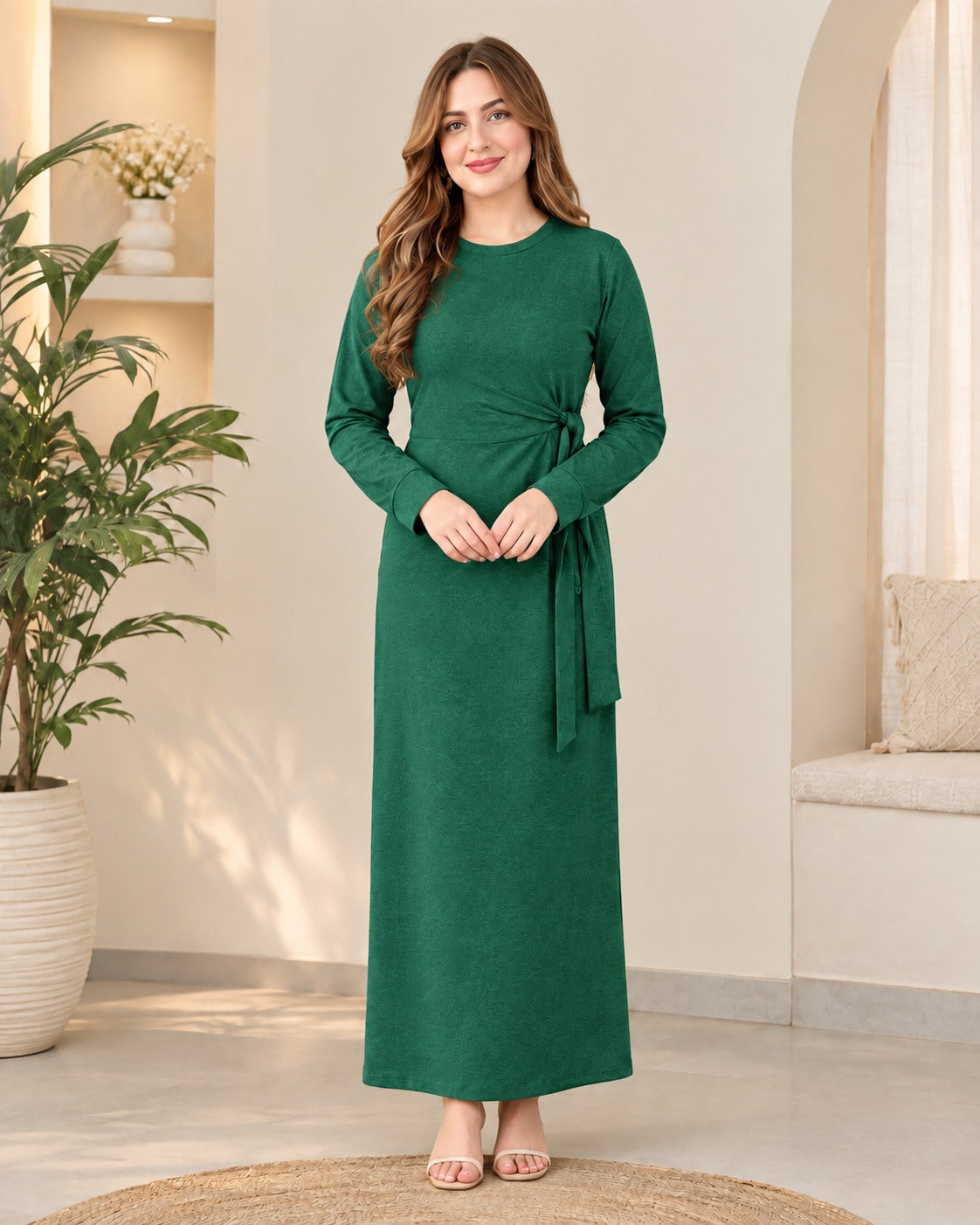 Emerald Green Tie-Waist Maxi Dress