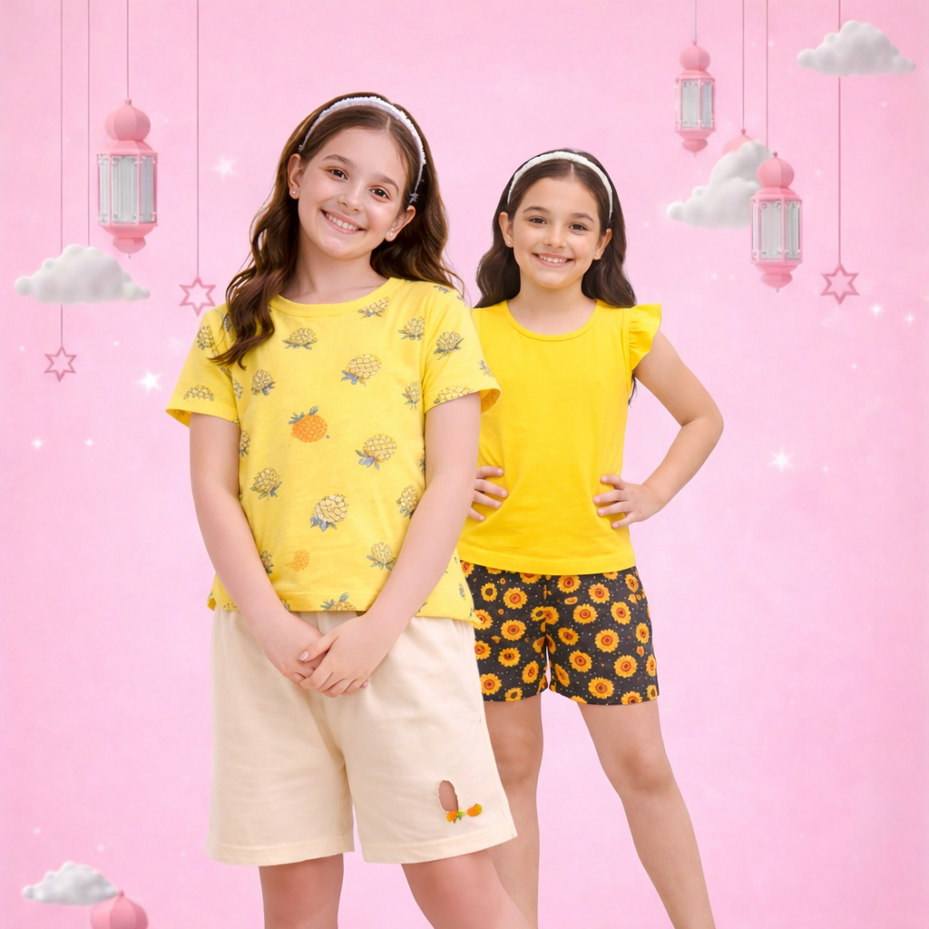 Girls Summer Printed Tee and Shorts Set