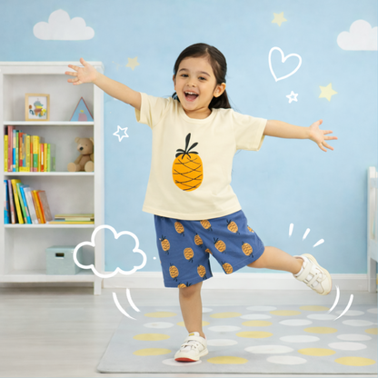 Sz 10 - Yellow Pineapple Print Kids Short Set