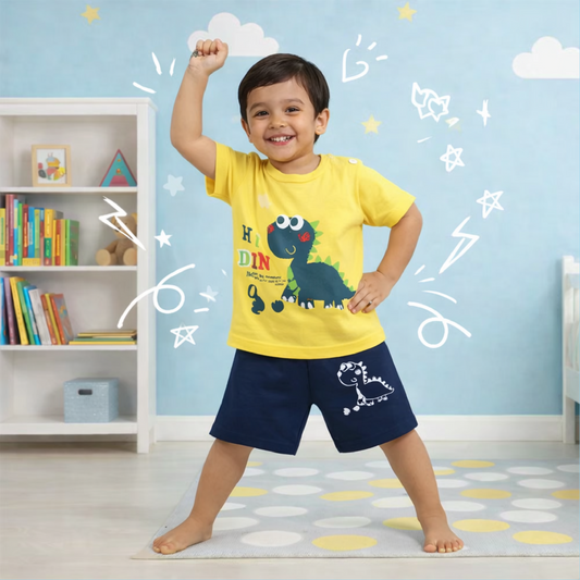 Yellow Blue - Half Sleeves Dragon print