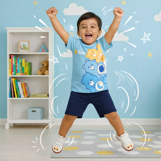 Blue Bear Print Short Sleeve Short Set