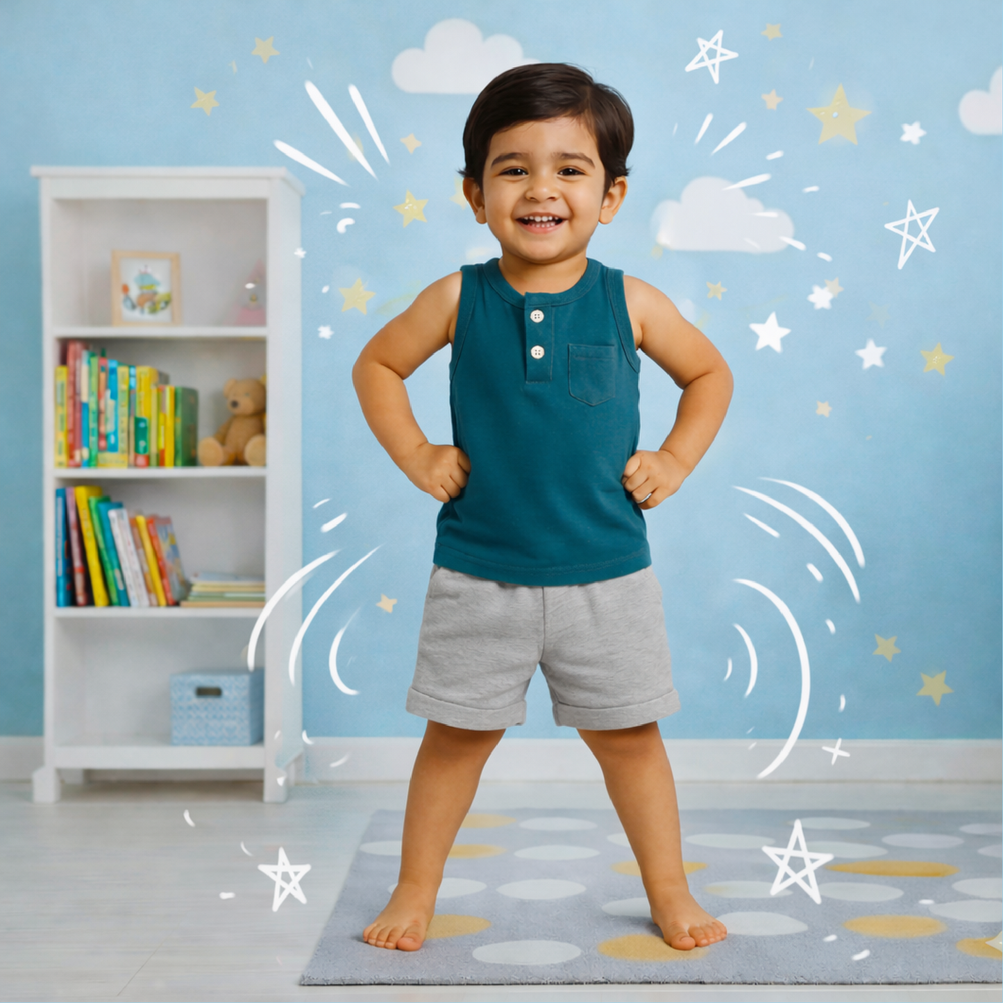 BLUE GREY SLEEVELESS SHORTS SET