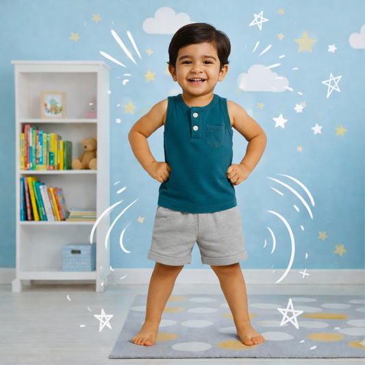 BLUE GREY SLEEVELESS SHORTS SET