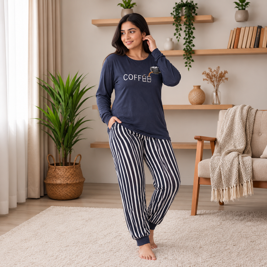 Navy Coffee Stripe Lounge Set