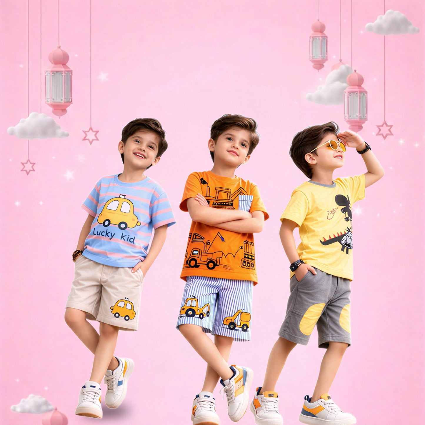 Boys Cartoon Printed Summer Co-Ord Set (Vehicle Theme Collection)