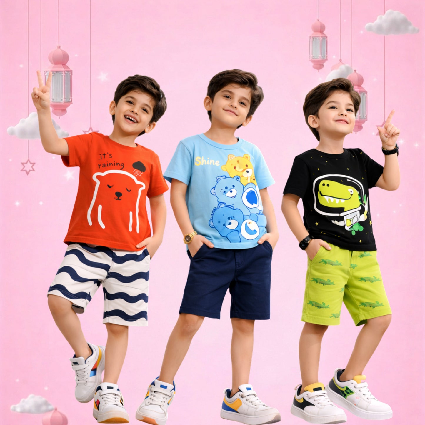 Boys Fun Graphic Summer Co-Ord Set (Cartoon Print Collection)