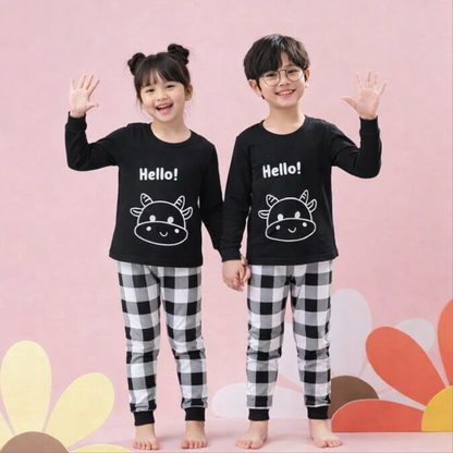 Hello Black Pattern Printed Kids Wear