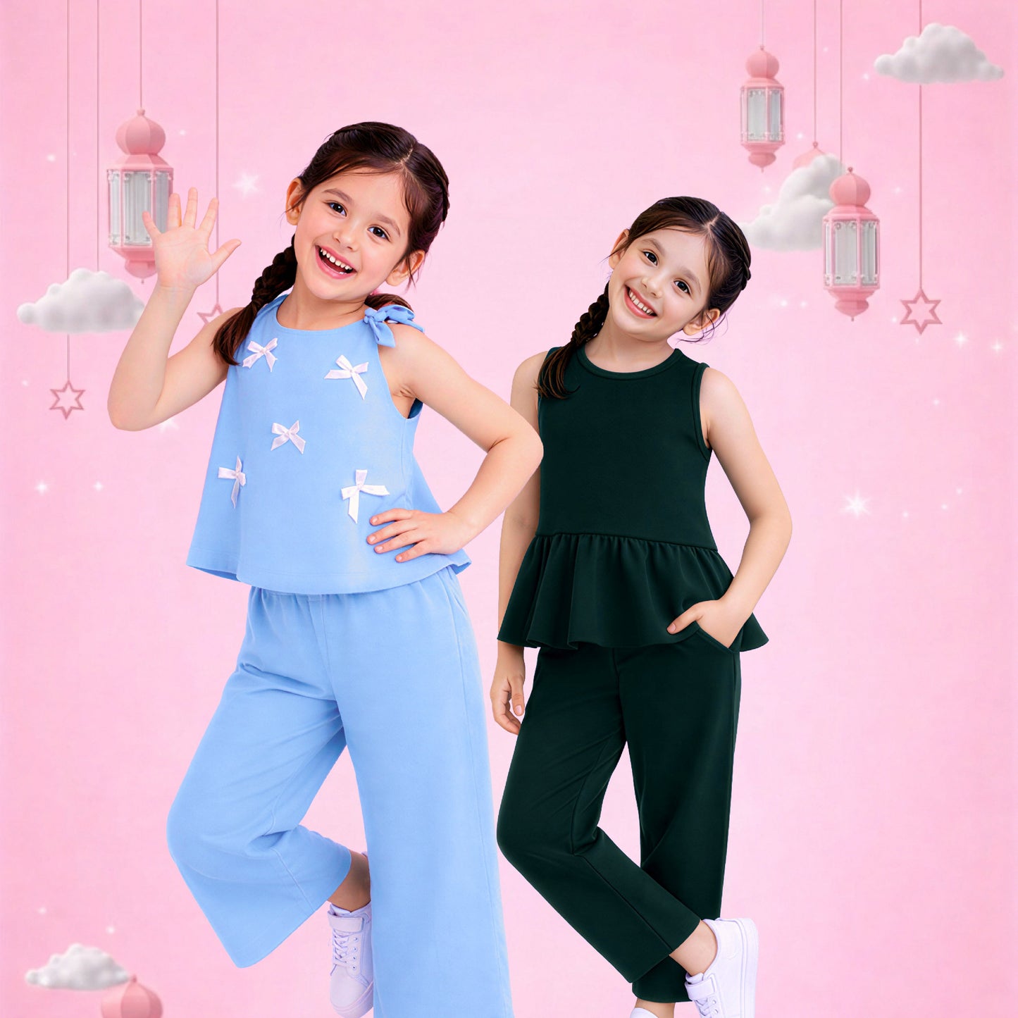 Girls Bow Detail Peplum Co Ord Set
