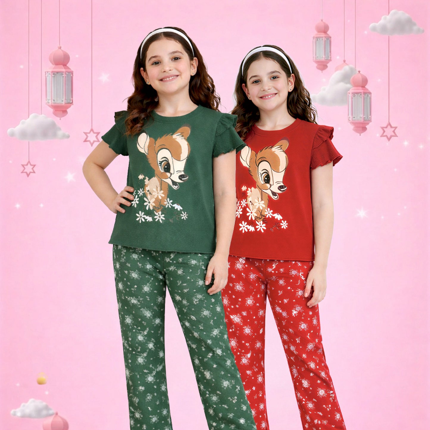 Girls Cute Deer Print Lounge Set